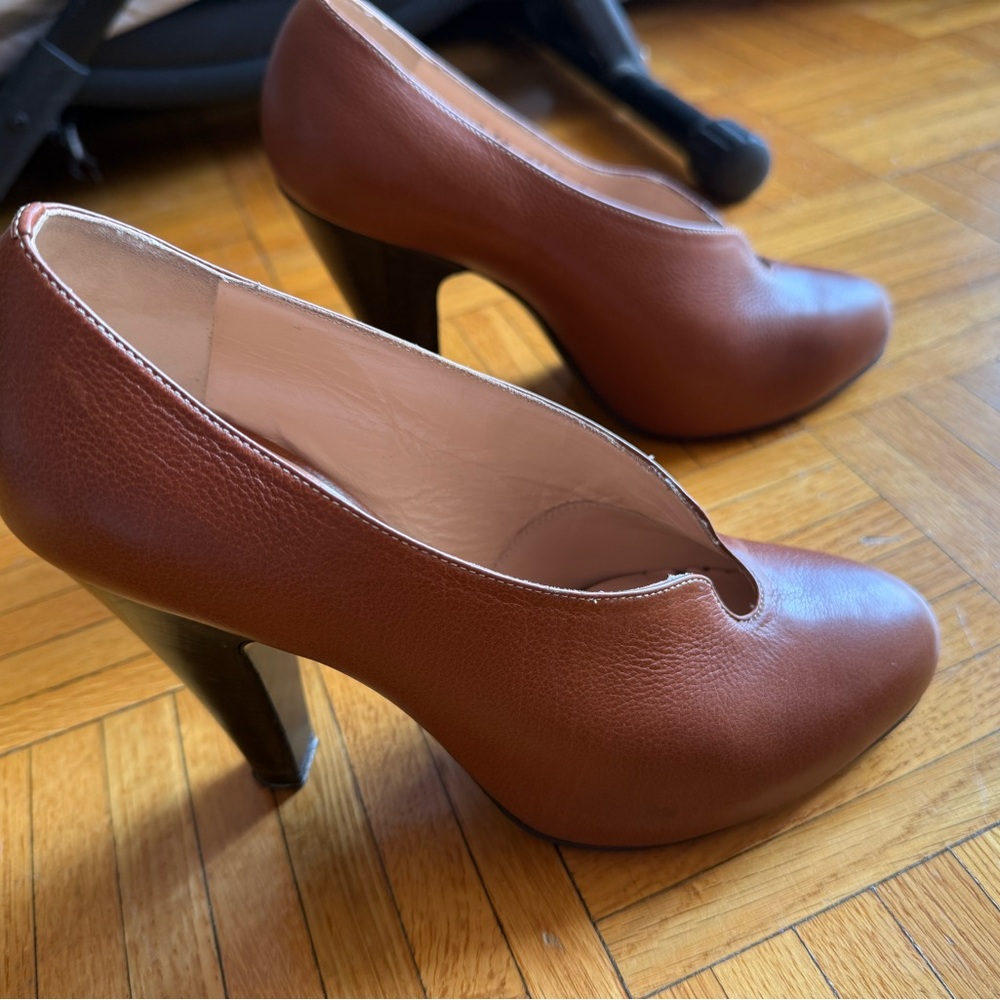 Giuseppe Zanotti Brown Leather Round-Toe High Heel Pumps